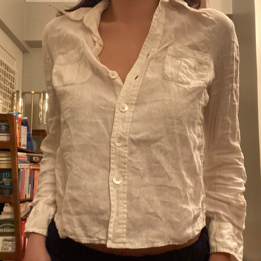 Banana Republic White Linen Button Down Shirt